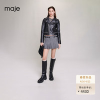 Maje2024春夏女装法式气质机车风黑色皮革外套上衣MFPBL00588 黑色 T34