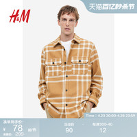 H&M HM男装衬衫夏季休闲翻领格纹长袖衬衣外套0875217