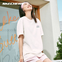 SKECHERS 斯凯奇 夏季男女款针织透气短袖简约舒适T恤衫纯色上衣 棉花糖白/0074 M