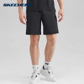 SKECHERS 斯凯奇 运动短裤男子夏季透气轻薄运动休闲五分裤宽松速干梭织跑步健身裤 碳黑/0018 L