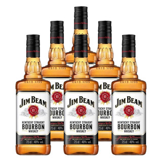 JIM BEAM 金宾 占边波本波旁威士忌 美国洋酒柠檬沙瓦嗨棒可乐桶 大金宾大占边 金宾白占边白750ml*6瓶