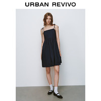 URBAN REVIVO UR2024夏季女装时尚少女感打褶方领吊带连衣裙UWU740035 墨蓝 S