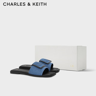 CHARLES&KEITH【海岛假日】24春季简约方头一字平底拖鞋女SL1-71790025 Blue蓝色 36