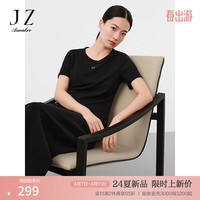 玖姿·安娜蔻活力休闲风基础款舒适棉柔短上衣T恤女2024夏季 经典黑 XL