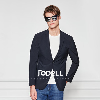 JODOLL乔顿西服男士平驳领商务休闲高级感暗格纹修身轻薄西装外套 藏青色 52A