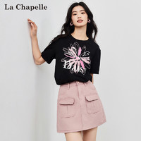 La Chapelle 新款短袖T恤女2024夏季百搭宽松显瘦印花时尚圆领上衣