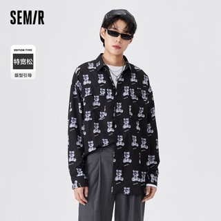 Semir 森马 长袖衬衫男oversize时尚港风满印涂鸦平整抗皱外穿花衬衫