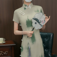 俏娘鱼复古民国风2024年春季短袖旗袍日常可穿气质优雅年轻款 绿色(裙长114左右) XXXL