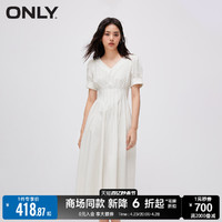 ONLY 春季时尚法式茶歇V领泡泡袖收腰连衣裙女