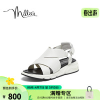 Millie's 妙丽 Millies)2024夏季平底运动风通勤舒适百搭凉鞋女LG644BL4 白色 35