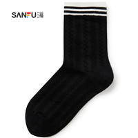 三福 女短筒袜单双装 童袜系列潮酷反织杠条精梳棉女袜子826827 黑色 3-5岁/13-15cm