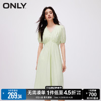 ONLY 春季时尚显瘦V领泡泡袖中长裙连衣裙女|123207146