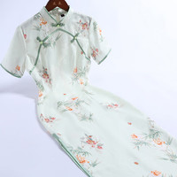 戚薇改良绿色旗袍2024年夏年轻款中式优雅少女气质高端日常连衣裙 绿色 S