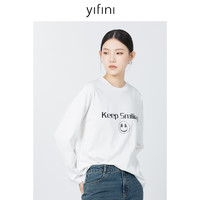 易菲（YIFINI）宽松时尚印花针织长袖T恤女春秋圆领通勤上衣B09Z3938 白色 XL