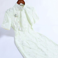 戚薇旗袍2024少女气质优雅高端新式年轻款改良连衣裙新中式裙 绿色 2XL