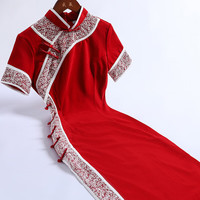 戚薇红色旗袍2024女夏季新中式改良连衣裙日常可穿古法复古风 红色 M