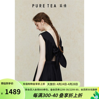 茶·愫【千金轻礼服】puretea茶愫棉无袖露背连衣裙女小黑裙2024夏 石墨黑 M