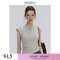 EGGKA 收腰短袖上衣女纯欲时尚休闲打底百搭正肩小个子夏季针织衫 杏色 均码