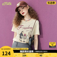 妖精的口袋 印花短袖t恤女2024早春宽松打底衫小个子显瘦上衣