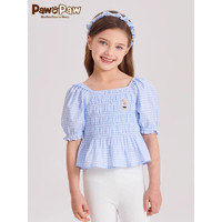 PawinPaw卡通小熊童装24年春夏季女童泡泡袖短袖衬衫 Blue蓝色/50 120