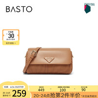 百思图（BASTO）2024夏季商场时尚褶皱迷你手拎小方包斜挎包女X3397BX4 棕色 均码