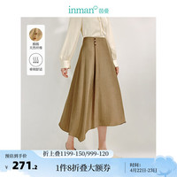 茵曼（INMAN）100%醋酸半身裙2024夏季女装优雅不对称A摆长裙 卡其色 L