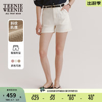 Teenie Weenie小熊女装2024夏装复古斜纹肌理感短裤微A牛仔裤 乳白色 155/XS