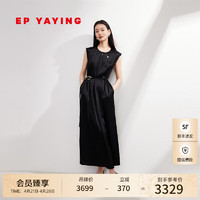 EP雅莹连衣裙女 通勤百褶缎面三醋酸垂感无袖小黑裙 2024夏季4106A 黑色 3/M