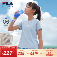 FILA 斐乐 儿童童装2024夏季中大童女童短袖T恤潮 艾丽斯蓝-LB 130cm