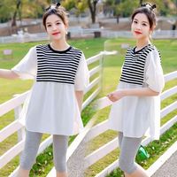 左夏右冬装夏装上衣女中长款套装宽松大码t恤短袖夏天洋气连衣裙夏季 黑色上衣 M 90-120斤