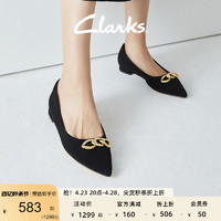 Clarks 其乐 女鞋单鞋春夏季尖头平底鞋复古金属环扣浅口通勤船鞋