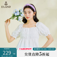 E·LAND 衣恋 Eland衣恋温柔淑女风短袖衬衫女木耳花边短款白色上衣夏季新款