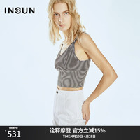 INSUNCOVER2024夏装修身对比条纹吊带毛织背心 咖啡色 36