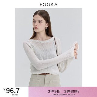 EGGKA 镂空后绑带毛衣女春季针织法式温柔慵懒落肩设计上衣 米白 均码