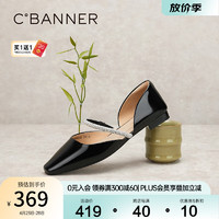 C.BANNER 千百度 低跟时装一字带凉鞋女2024夏季中空单鞋 黑色 38