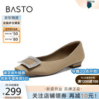 BASTO 百思图 24春时尚气质通勤钻扣粗跟方头女浅口单鞋EA803AQ4 杏色 38