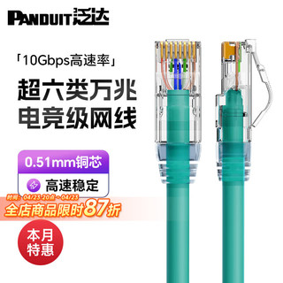 PANDUIT 泛达 超六类非屏蔽粗网线路由器家用宽带万兆连接线蓝色2米成品线10米20米 绿色CM阻燃 1米