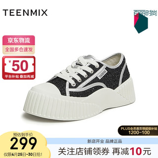 TEENMIX 天美意 帆布鞋商场同款时尚休闲百搭通勤女鞋2024春新CLF20AM4 黑色 34