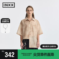 英克斯（inxx）APYD 国风印染短袖衬衫男女同款宽松休闲上衣APE2040608 卡其色 S