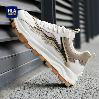 海澜之家HLA男鞋拼接跑步休闲增高耐磨舒适运动鞋HAAXXM1DAF055 米色39