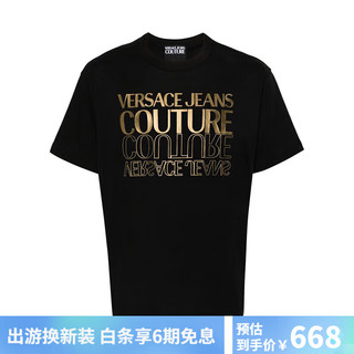 VERSACE 范思哲 男士时尚字母印花短袖进口大牌T恤 76GAHT10CJ00T 黑色 M