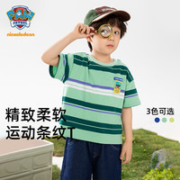 汪汪队立大功汪汪队男童短袖t恤2024夏装儿童纯棉上衣夏季男孩半袖打底衫 绿色条纹 120CM