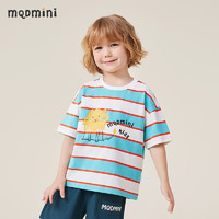 MQDMINI 童装儿童短袖T恤男童上衣打底衫夏季薄款外出服 条纹蓝橙 80