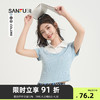 SANFU 三福 短T恤2024夏季刺绣装饰假两件翻领短款上衣女装484593 粉蓝 160/84A/S