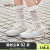 三福运动鞋女夏季芭蕾运动风蕾丝鞋带阿甘鞋休闲女鞋831042 米色 35