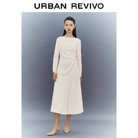 URBAN REVIVO UR2024春季女装法式垂感褶皱收腰连衣裙UWG740030 米白 S