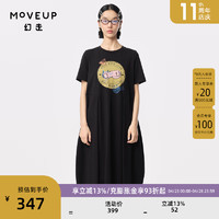 幻走（MOVEUP）2024夏季.FUN系列趣味印花设计师纯棉针织连衣裙 夜黑 S