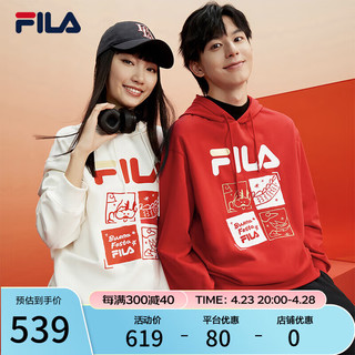 FILA 斐乐 连帽卫衣男女装2024春龘龘龙宽松长袖上衣 传奇红-RD 175/96A/L