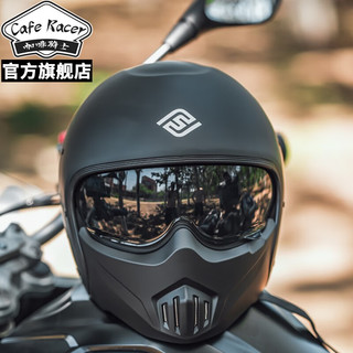 咖啡骑士摩托车头盔复古四分之三男女组合盔FASEED机车全盔四季 玻纤-哑黑L 适合57-58头围 酷