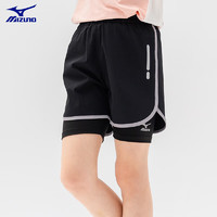 美津浓（MIZUNO）女童夏季运动假两件短裤2024中大儿童透气速干裤 黑色 165cm